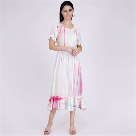 Multicoloured Tie-Dye Smocking Long Dress with Frill – First Resort by ...