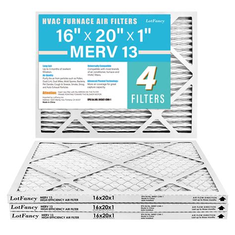 LotFancy 16x20x1 Air Filters, MERV 13 Pleated HVAC AC Furnace Air ...