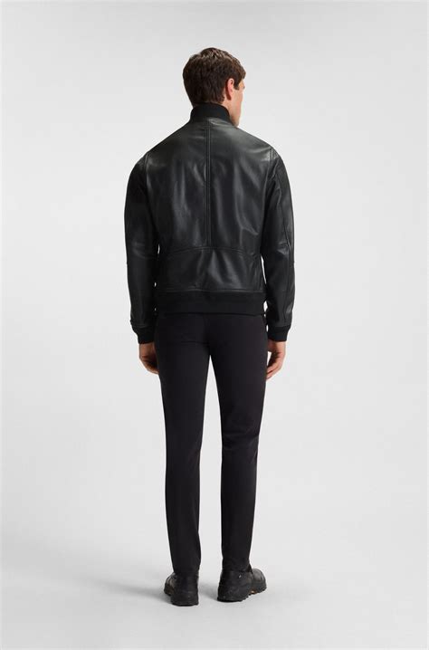BOSS - Regular-fit jacket in textured leather - Black
