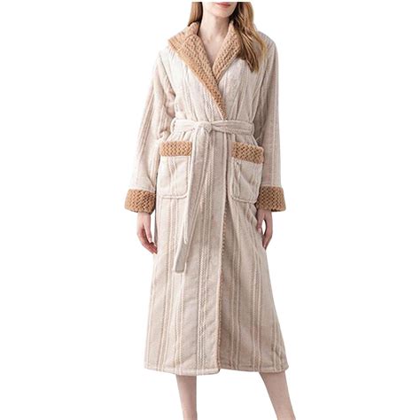 Fesfesfes Plush Fleece Bathrobe for Women and Men Long Sleeve Robe with ...