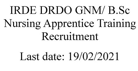 IRDE DRDO GNM B.Sc Nursing Apprentice Training Recruitment