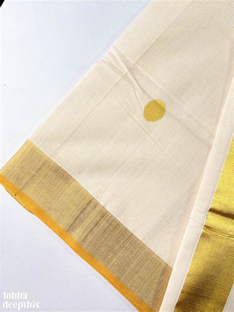 Golden Polka Lines Balaramapuram Handloom Onam Saree- Lobha Deepthis