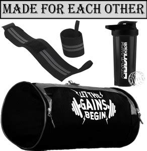 TRUE INDIAN Gains Gym Bag Combo With Protein Shaker Bottle & Band ...