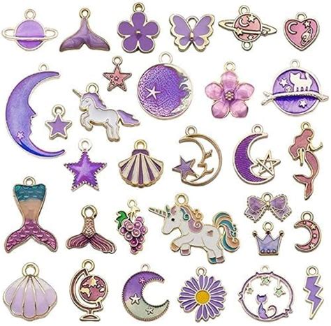 1 Set 31pcs DIY Mixed Assorted Gold Plated Enamel Charm Unicorn Flower ...