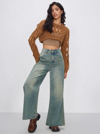 Knit Fabric Knit Round Neckline Hollow Out Long Sleeve Crop Top For Holiday