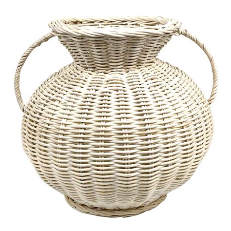 White Rattan Woven Vase, 10"