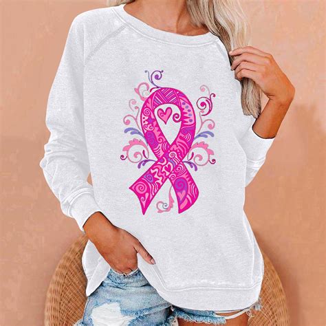 Aboser Breast Cancer Shirts for Women Long Sleeve Pink Ribbon Graphic ...