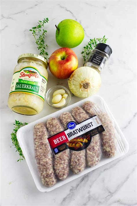 Oven Baked Bratwurst and Sauerkraut with Apples | Smells Like Delish