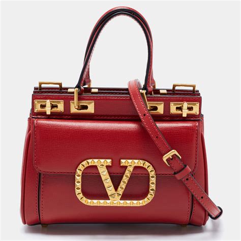 Valentino Red Leather Small Rockstud Alcove Tote Valentino | TLC