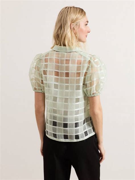 Phase Eight Angie Check Semi Sheer Shirt, Green