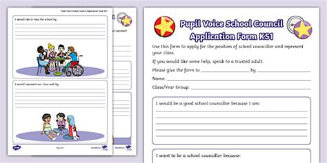Pupil Voice School Council Application Form KS1 - Twinkl