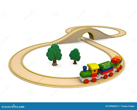 Wooden Toy Train with Track Stock Illustration - Illustration of ...