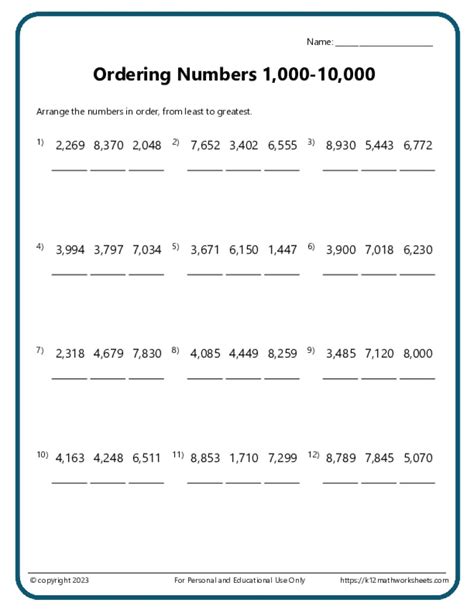 Image result for Ordering Numbers Worksheets 3rd Grade