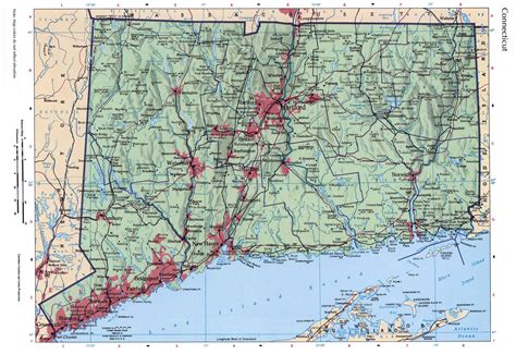 Large detailed roads and highways map of Connecticut state with relief ...