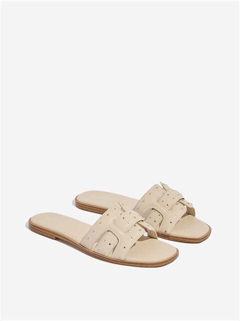Buy LUNA BLU Beige Stud-Detailed Slides from Westside