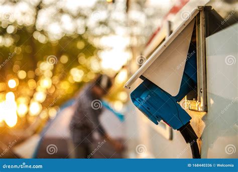 RV Camper Electric Hookup stock photo. Image of motorhome - 168440336