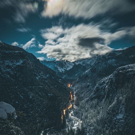 Download wallpaper 3415x3415 river, mountains, aerial view, overcast ...