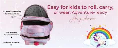 NOVEX Unicorn Kids Backpack Trolley | 18 Inch Baby Pink School Bag with ...