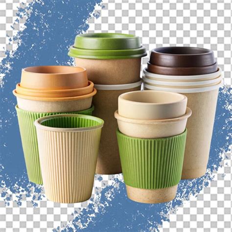 Stack of recyclable single use paper cups transparent background ...