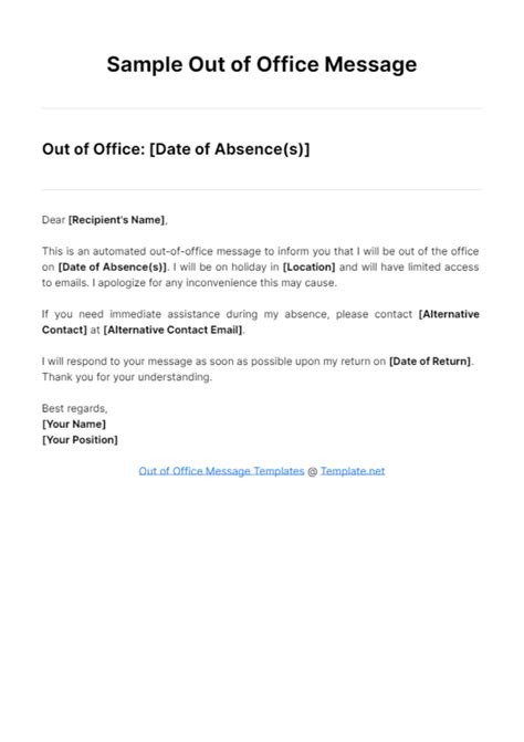 Sample Out Of Office Message