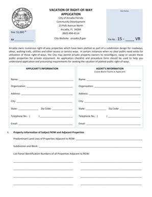 Fillable Online VACATION OF RIGHT-OF-WAY Date Stamp APPLICATION Fax ...