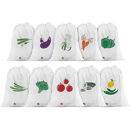 Shopoflux Cotton Reusable Vegetable Storage Bag for Fridge Set of 10 ...