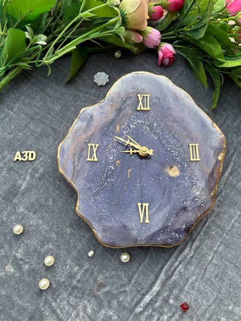 Home Decor Resin Art Clock Wall Decor Aqua Blue and Gold Geode Art ...
