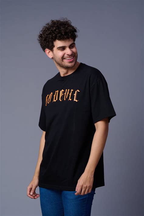 Back Tiger Printed Black Oversized T-Shirt for Men by Go Devil