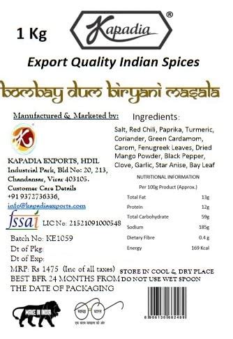 Buy Kapadia Bombay Dum Biryani Masala 1 Kg | Veg, Egg & Non-Veg | Veg ...