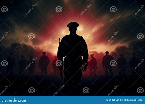 Obscured in Shadow, a Military Officers Silhouette Portrays Steadfast Resolve Stock Illustration ...