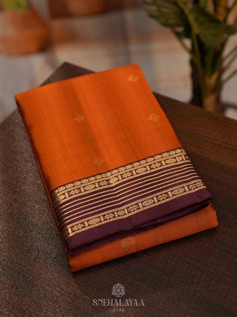 Rust Orange Kanjivaram Silk Saree – Snehalayaa Silks