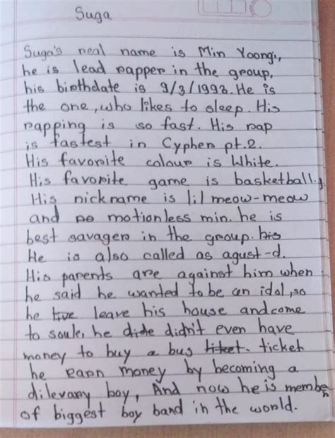 Essay of BTS Suga for you @omkarkumargupta. - Brainly.in