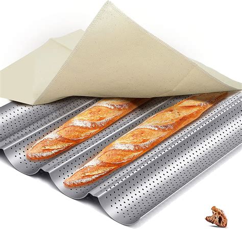 Eddeas Non-Stick Baguette Baking Tray, Perforated French Baguette Bread ...