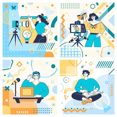 Creative geometric cards people create social media content woman ...
