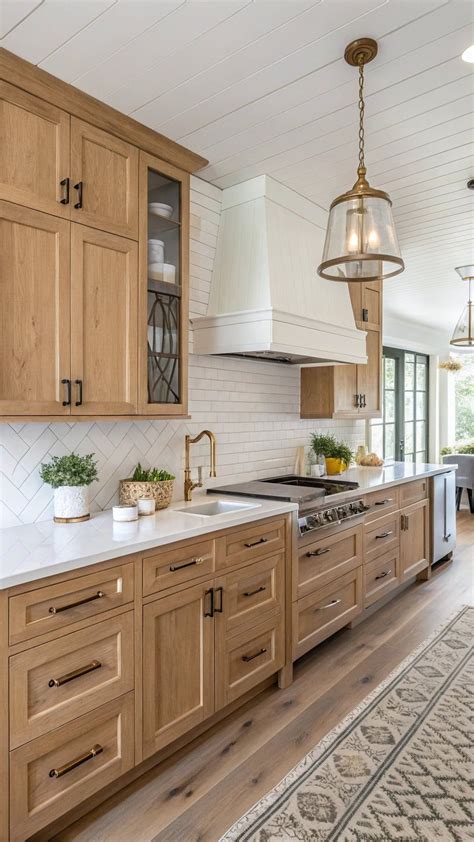 light brown farmhouse cabinetry in 2025 | Brown kitchen cabinets ...