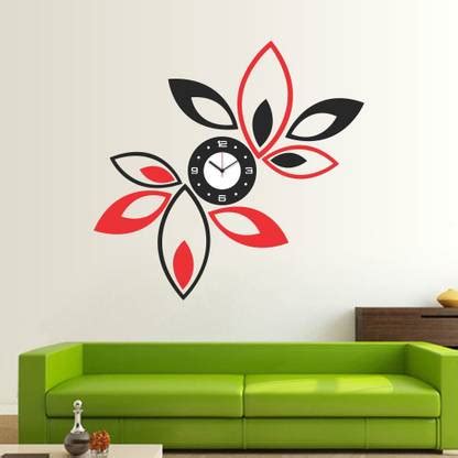 WALL STICKS Red and Black - Leaf - Wall Sticker - Wall Clock - Decals ...