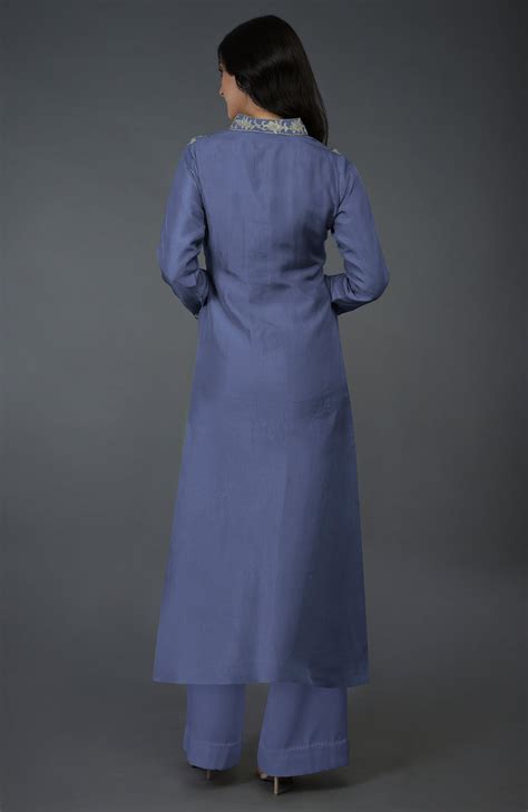 Iris Blue Kashmiri Tilla Embroidered Kurta Set – Talking Threads