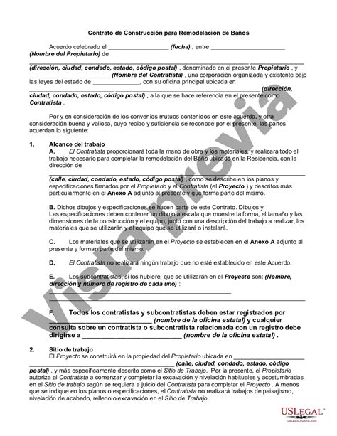 Contrato de Construcción para Remodelación de Baño | US Legal Forms