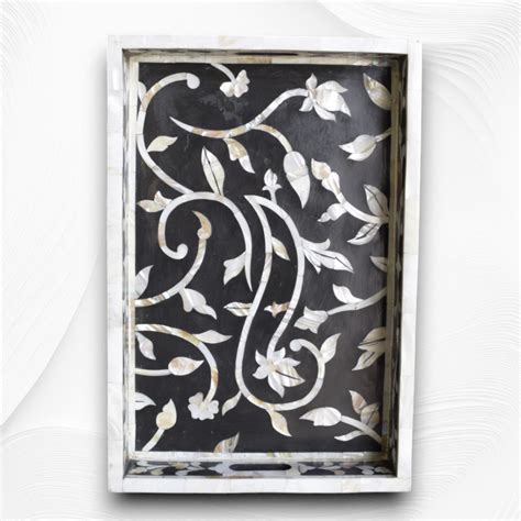 Lily Mother of Pearl Inlay Tray Black – Luxury Handicrafts