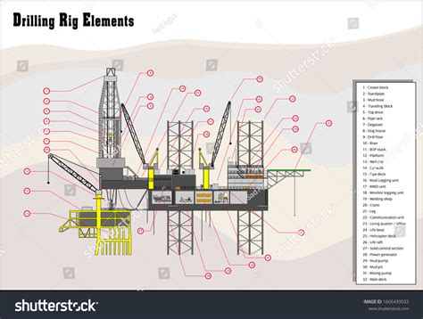 Offshore Drilling Rig Elements Vector Drawing 库存矢量图（免版税）1606439032 ...