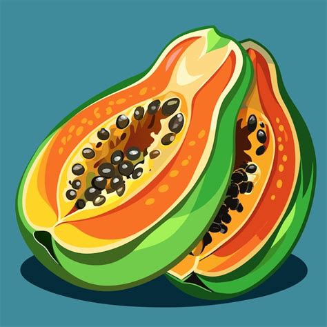 Papaya fruit cut in half vector graphics illustration | Premium AI ...