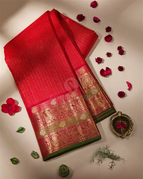Red and Arakku Kanjivaram Silk Saree - S777 – Pashudh Sarees