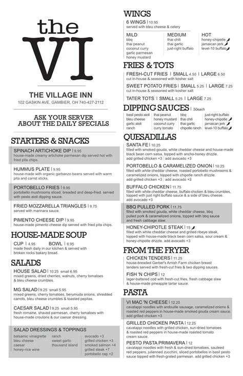 Village Inn Restaurant Menu