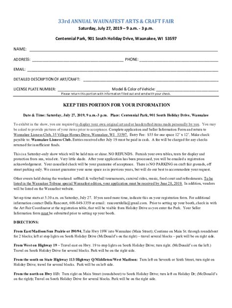 Fillable Online 33rd ANNUAL WAUNAFEST ARTS & CRAFT FAIR. WaunaFest ...