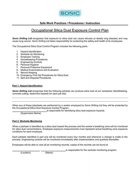 Silica Safety Plan Template - prntbl.concejomunicipaldechinu.gov.co