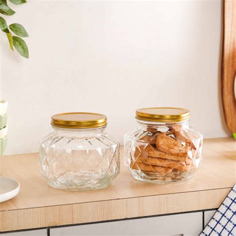 Honeycomb Glass Jar With Lid Set Of 4 1900ml Online - Premium Airtight ...