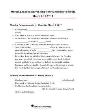 Morning Announcement Menu Promotions Examples for ... Doc Template ...