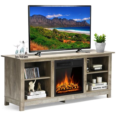 Gymax 58" 2-Tier Fireplace TV Stand with 18" 1500W Electric Fireplace ...