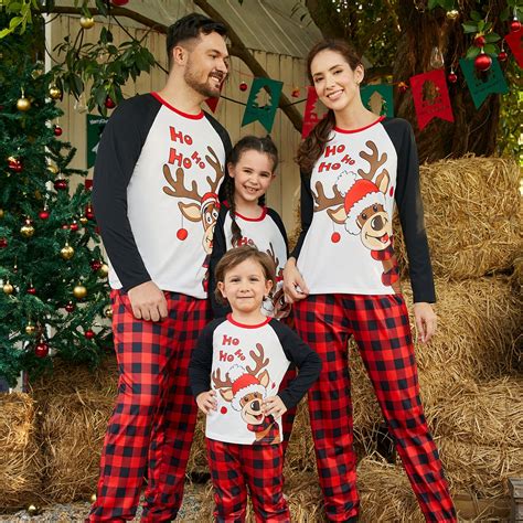 PatPat Family Christmas Onesie Outfit: Reindeer & Red Plaid Print ...