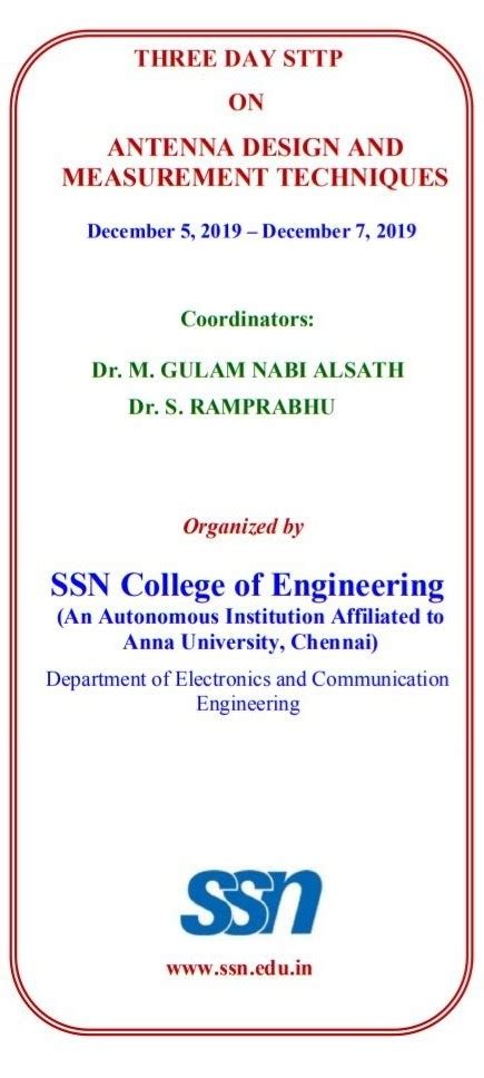 Antenna Design and Measurement Techniques - STTP - SSN College of ...